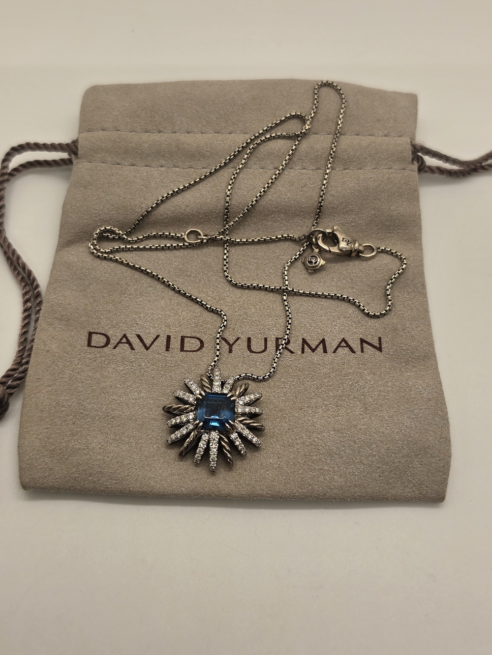 DAVID YURMAN ‘Starburst’ Silver Necklace W/ Hampton Blue Topaz & Diamonds